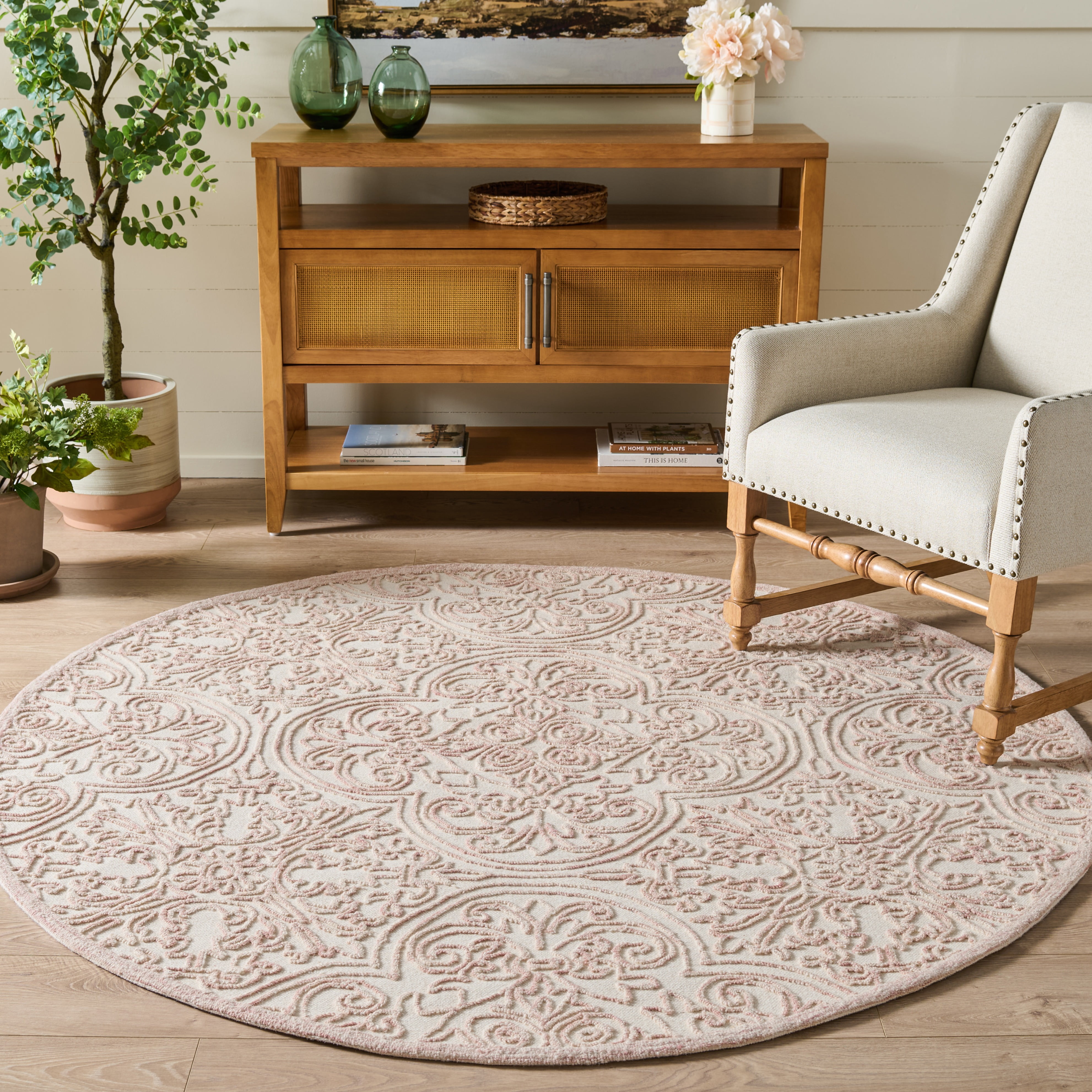 Safavieh Martha Stewart Trace Justina Floral Area Rug, Ivory/Pink, 8' x 8' Round