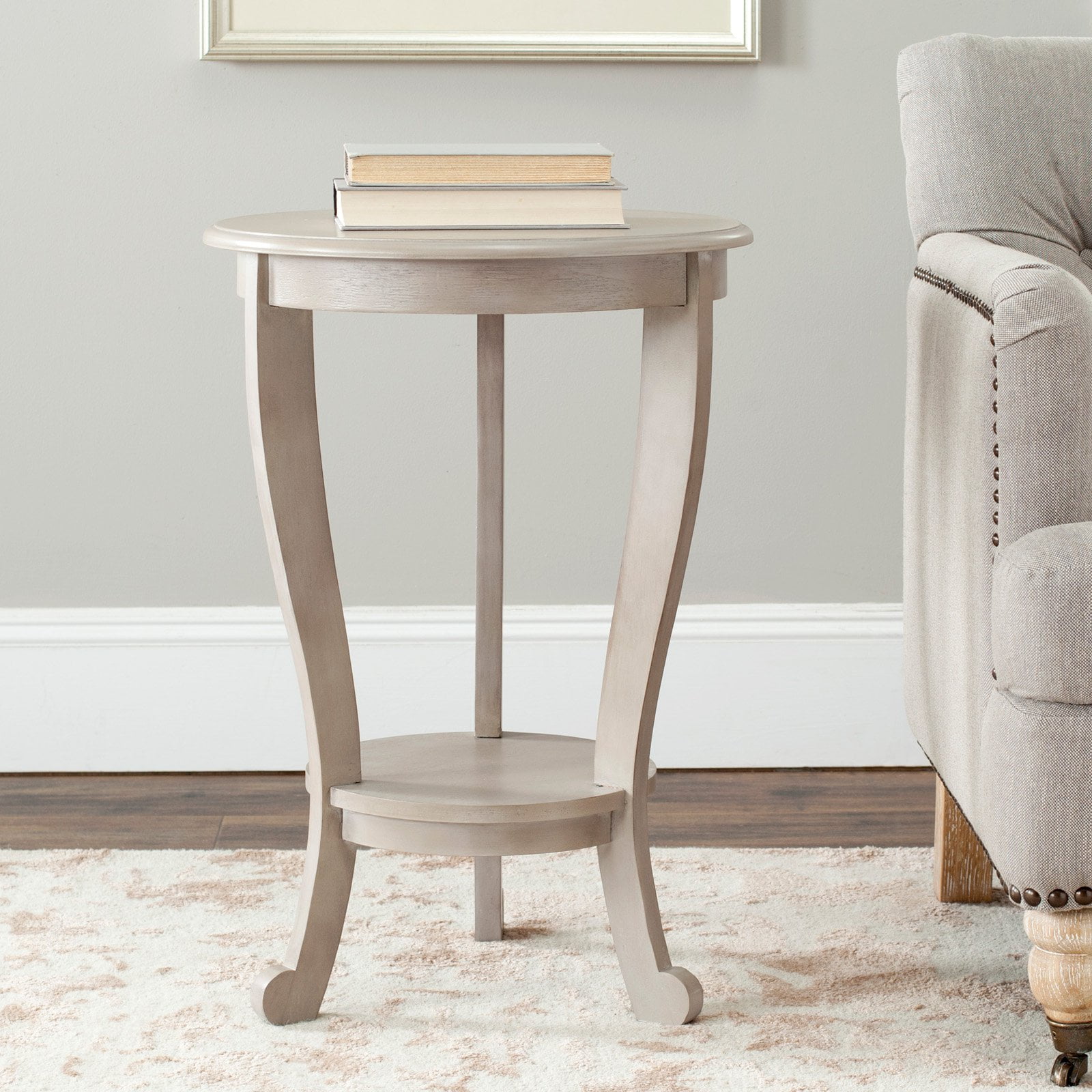 Vintage Grey Graceful Pine Round Side Table
