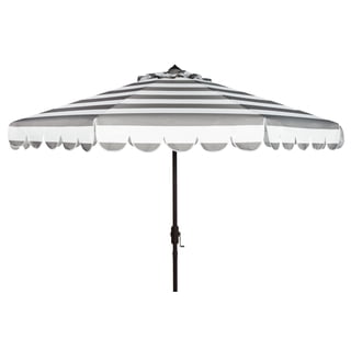 Safavieh Maui 9' Market Crank Striped Tilt Patio Umbrella, Grey/White