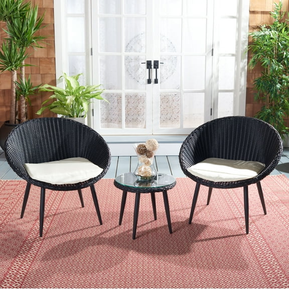 Safavieh Merami 3-Piece Rattan/Steel Lounger Set in Black/Beige