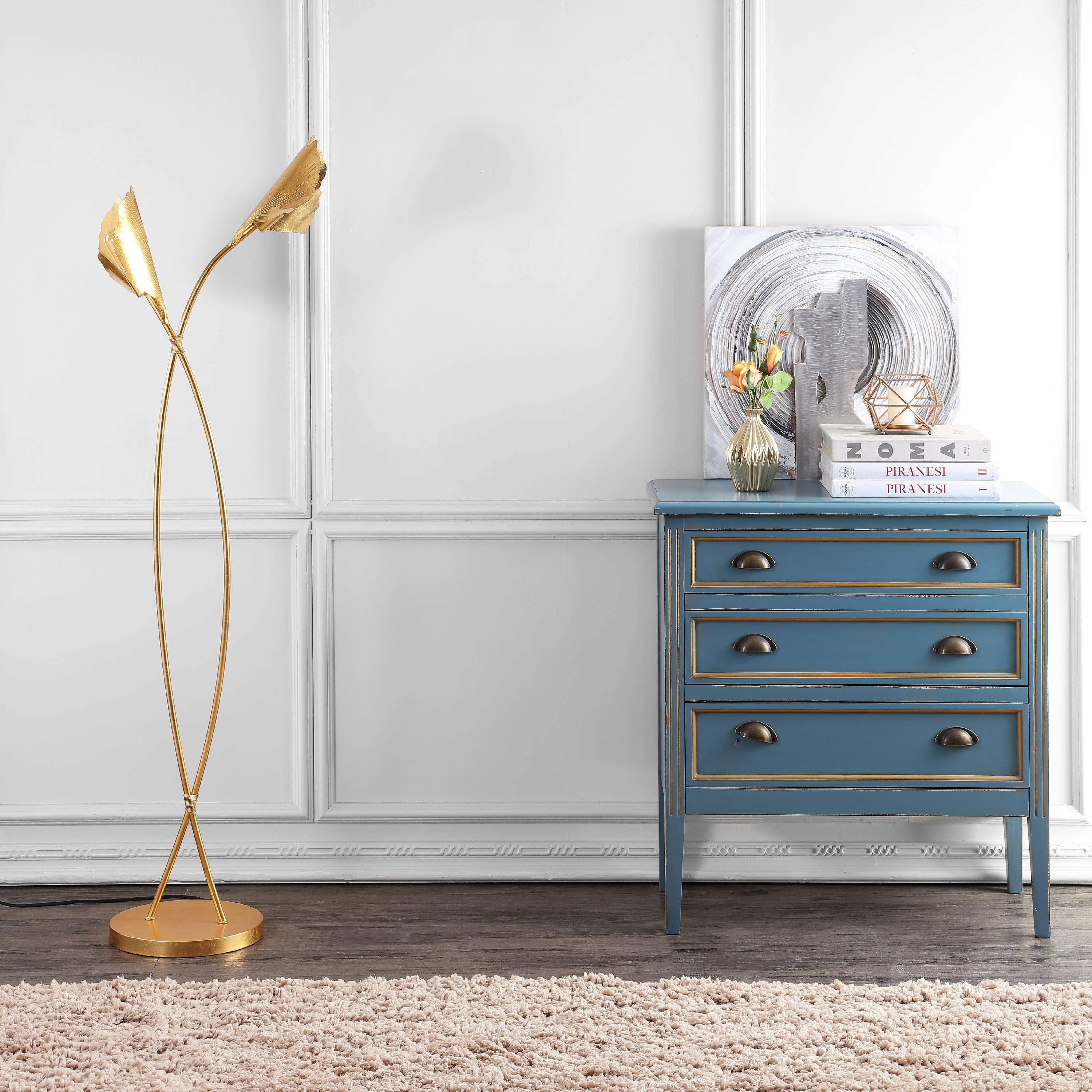Merrigan Ginkgo Leaf Gold Floor Lamp with Edison Bulbs