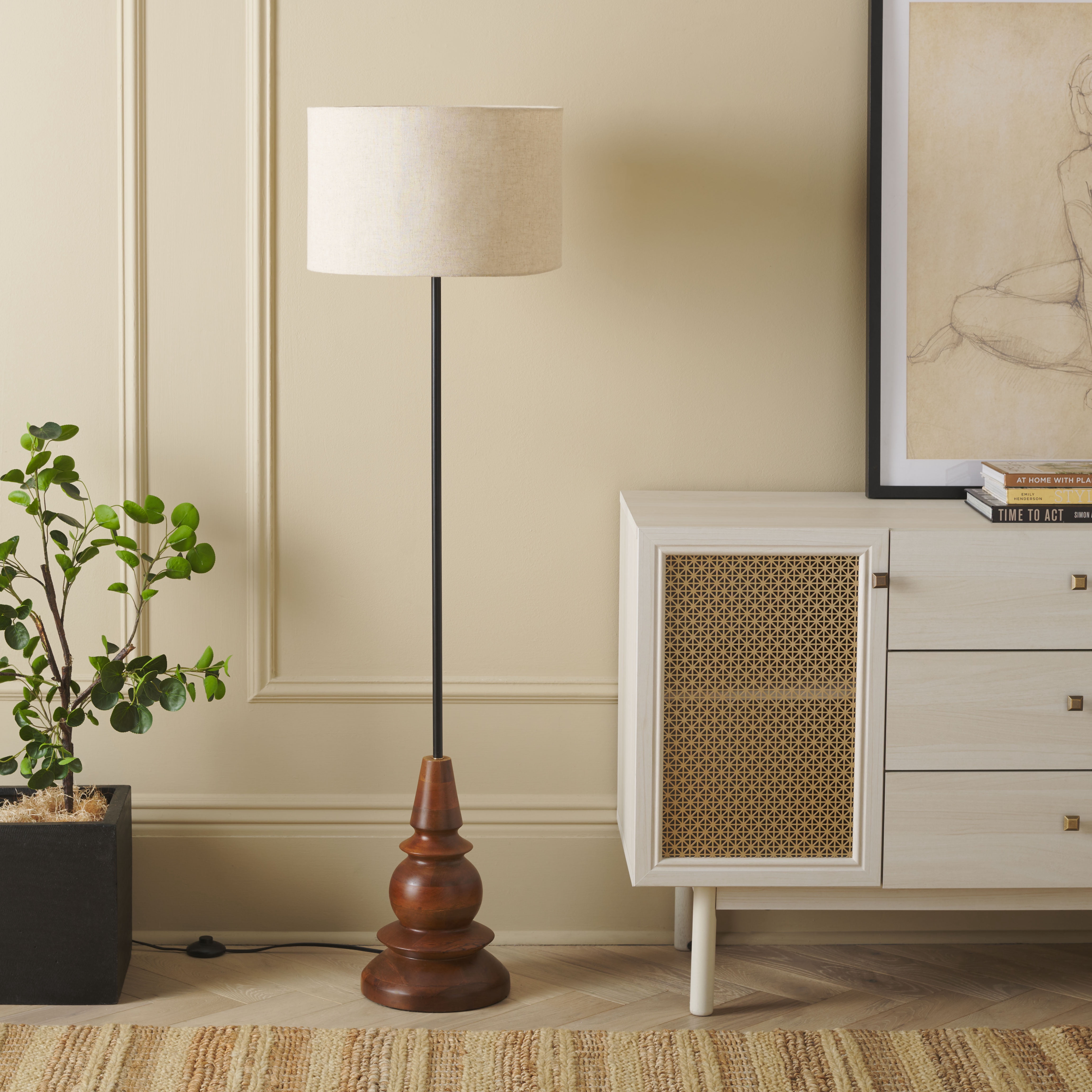 Safavieh Messina 58" Traditional Natural/Black Floor Lamp