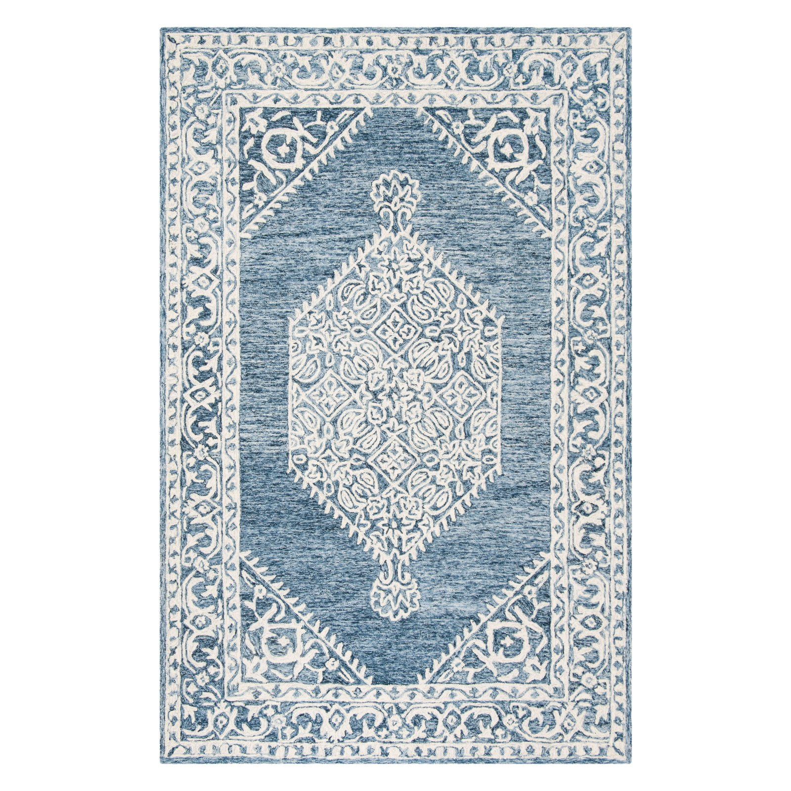 Handmade Blue Wool Tufted Rectangular Area Rug