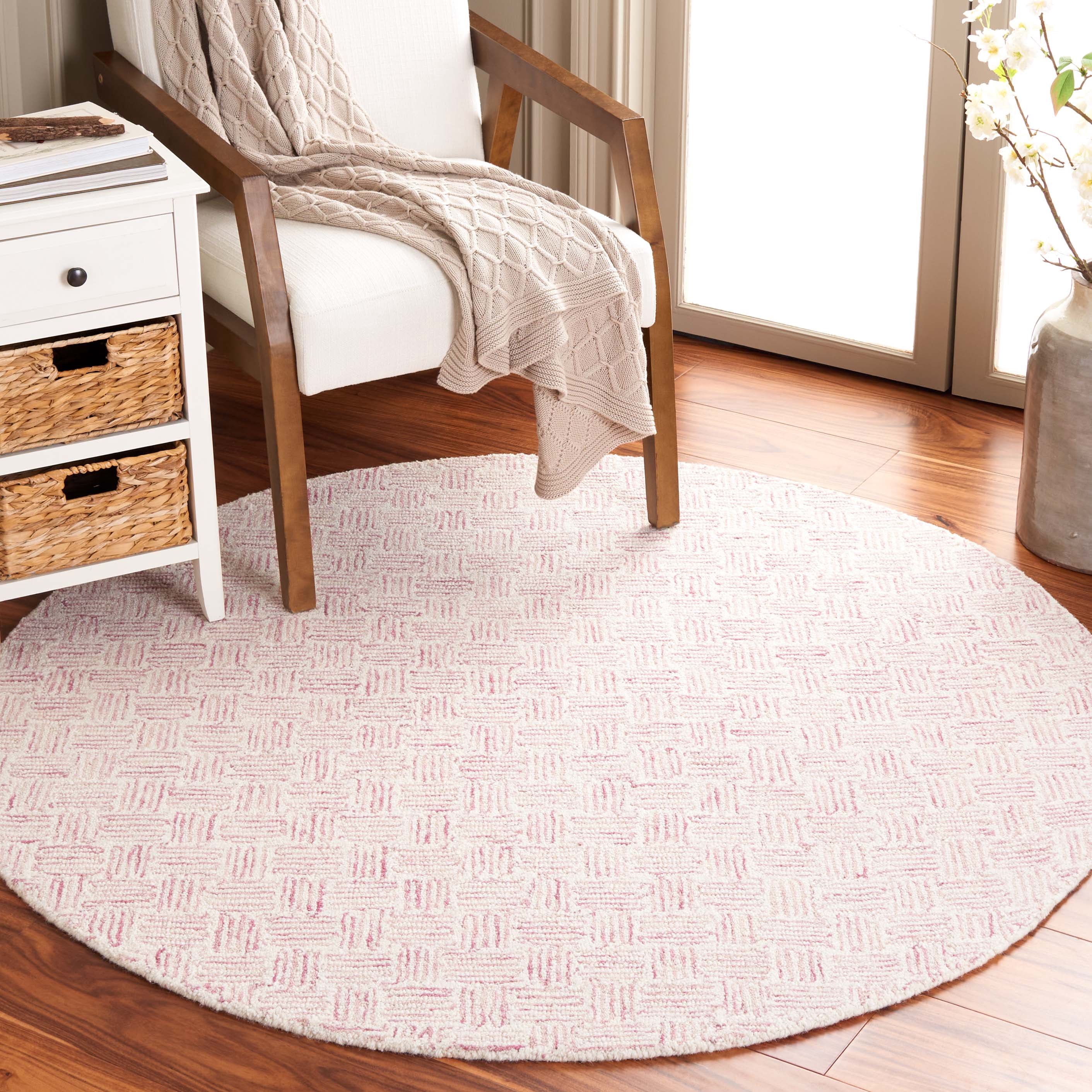 Safavieh Micro-Loop Charlotte Solid Area Rug, Pink/Ivory, 3' x 3' Round