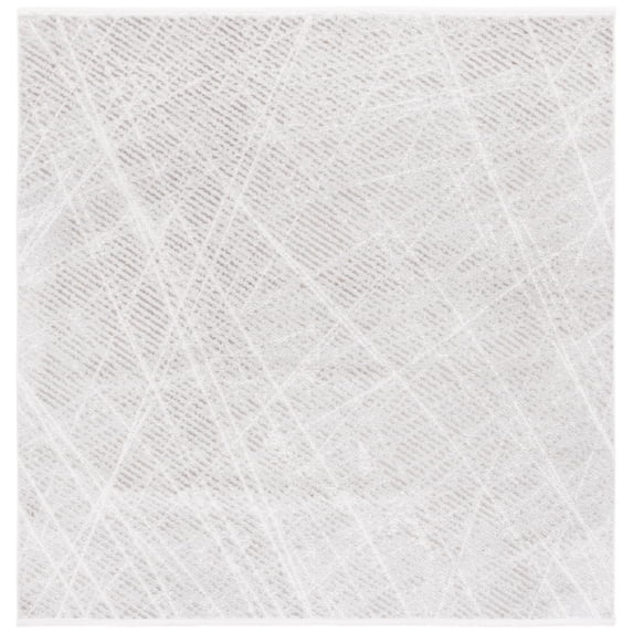 SAFAVIEH Mila Deforrest Distressed Polyester Area Rug, Gray/Ivory, 6'7" x 6'7" Square