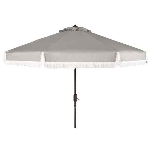 Safavieh Milan 9' Market Crank Fringe Tilt Patio Umbrella, Grey/White