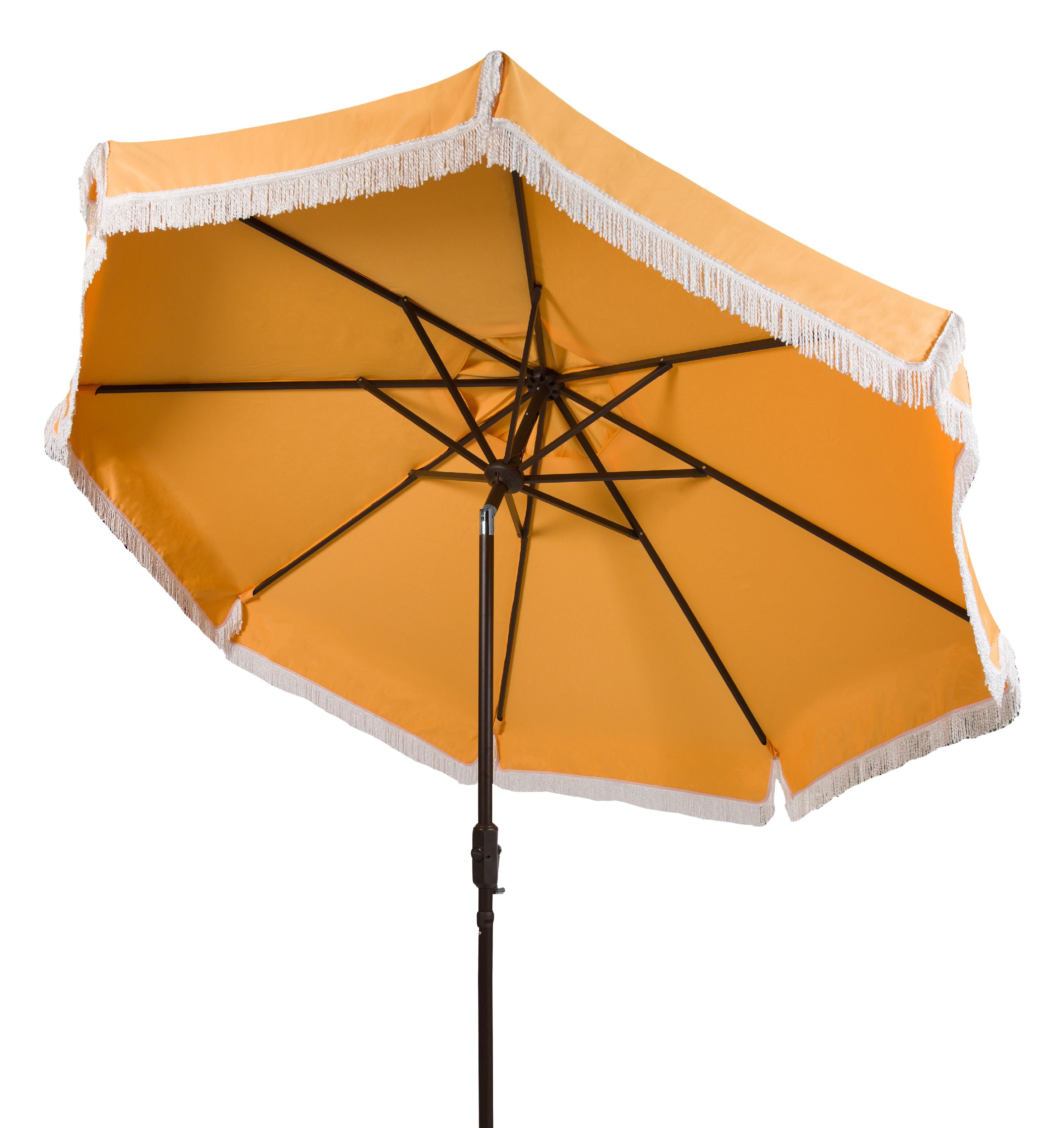 Milan Yellow and White Fringe 9Ft Crank Outdoor Umbrella