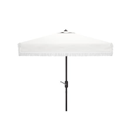 Safavieh Milan Fringe 7.5' Market Crank Square Patio Umbrella, White