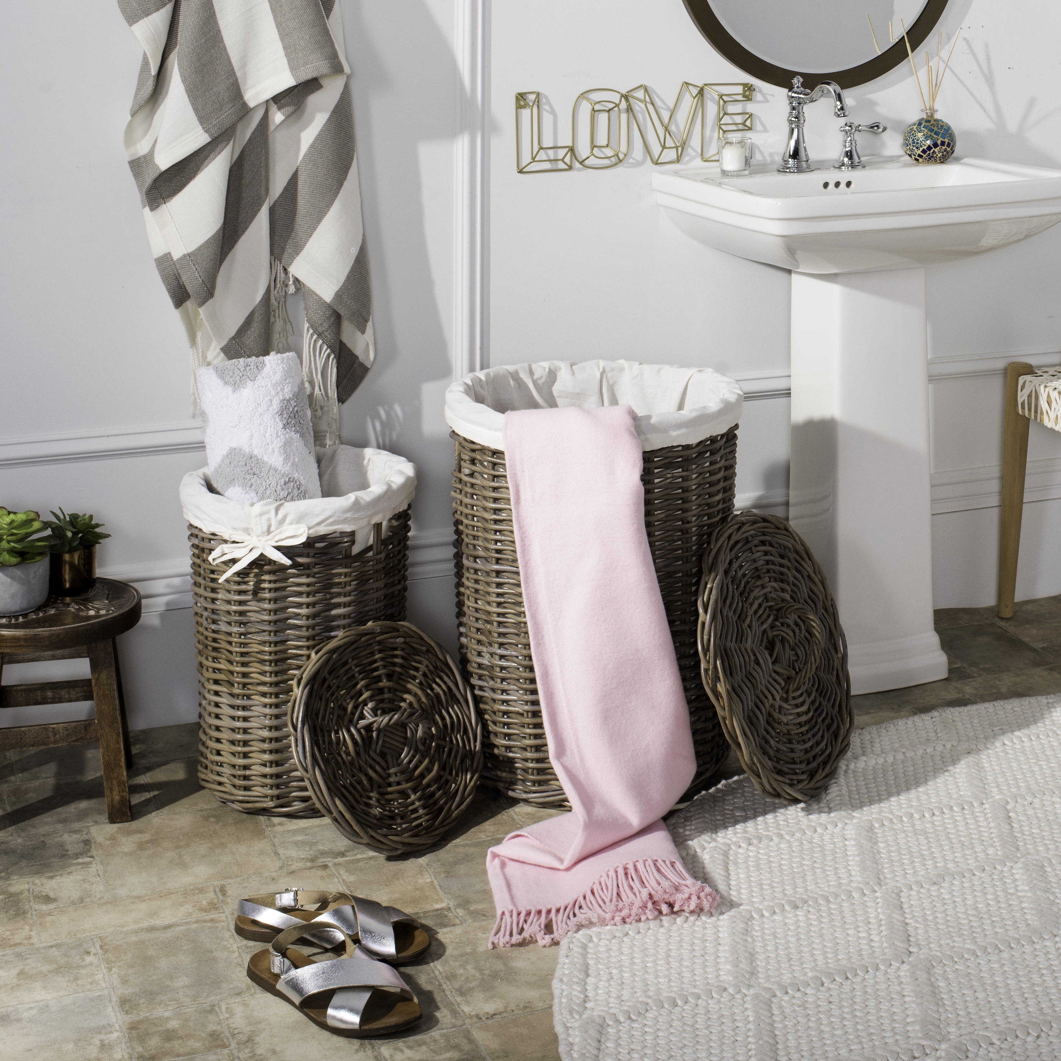 Natural Brown Rattan Laundry Baskets with Removable Lids