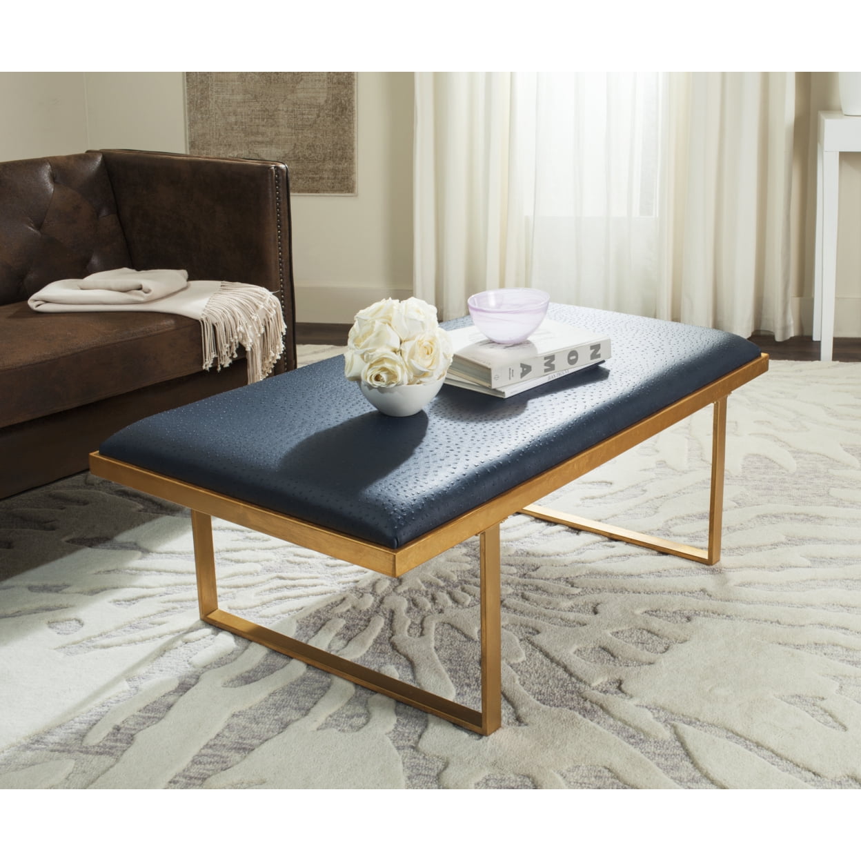 Upholstered bench online coffee table