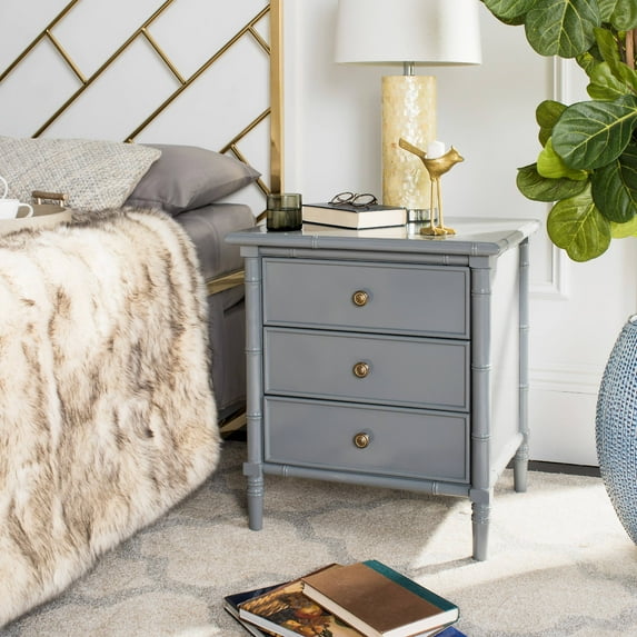 Safavieh Mina Modern Coastal 3-Drawer Grey Bamboo Nightstand