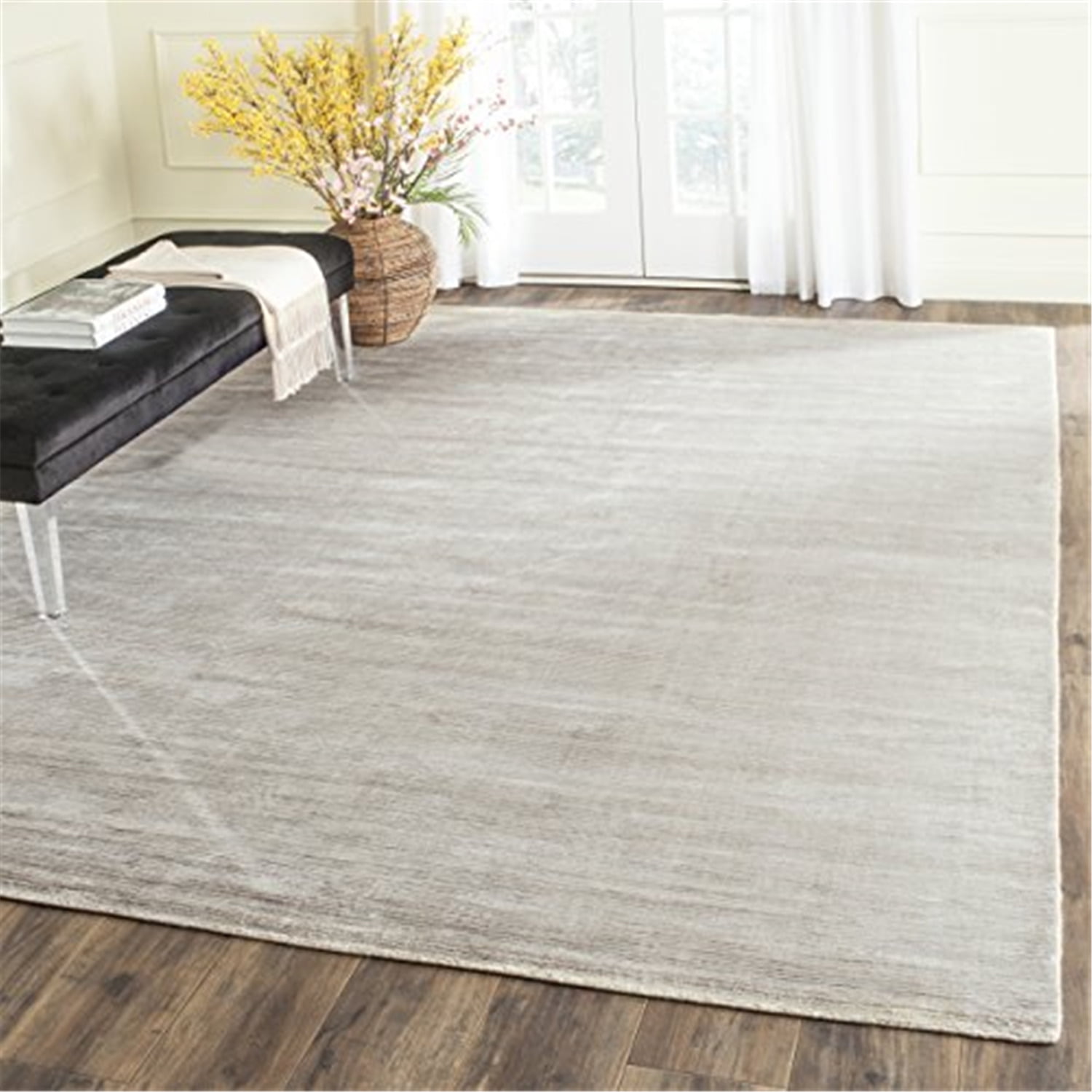 Light Silver Hand-Knotted Viscose 8' x 10' Area Rug