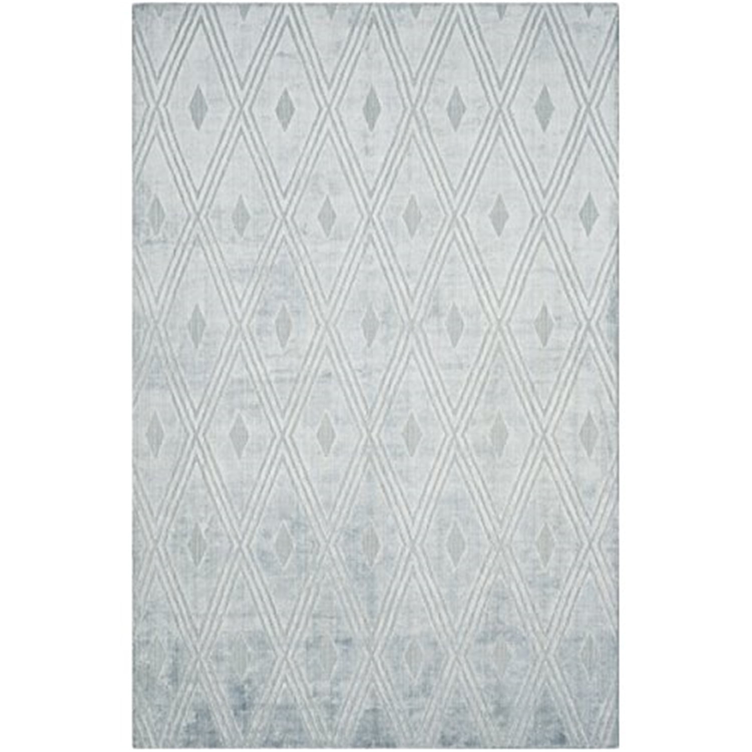 Blue Geometric Hand-Knotted Wool Viscose 9' x 12' Rug