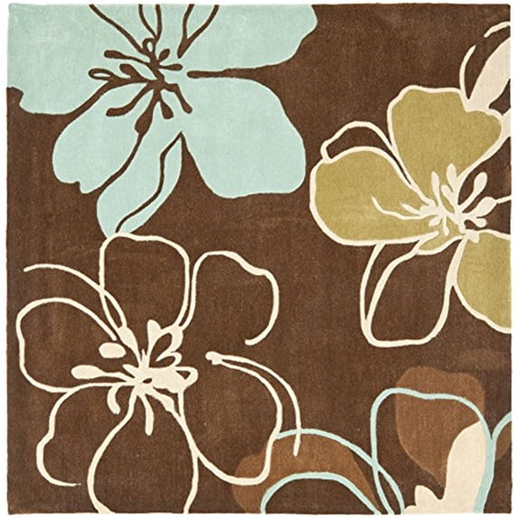 Contemporary Rug - Modern Art Polyester -Brown/Multi-Color:Brown/Multi,Design:Contemporary,Shape:Square,Size:5'L x 5'W