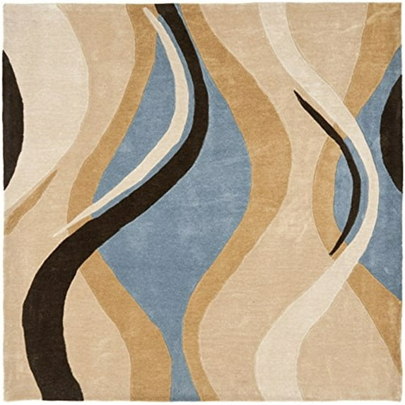 Contemporary Rug - Modern Art Polyester -Blue/Brown-Color:Blue/Brown,Design:Contemporary,Shape:Square,Size:5'L x 5'W