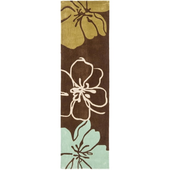 Contemporary Rug - Modern Art Polyester -Brown/Multi-Color:Brown/Multi,Design:Contemporary,Shape:Runner,Size:2'3" x 8'