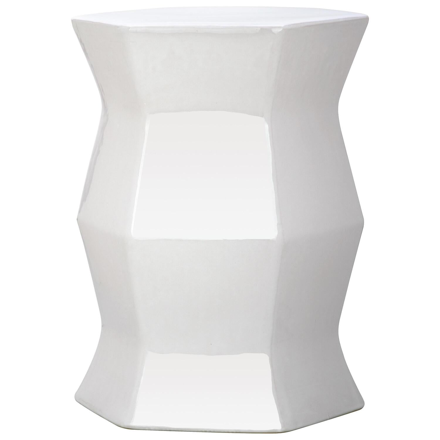 White Hexagon Ceramic Indoor Outdoor Garden Stool