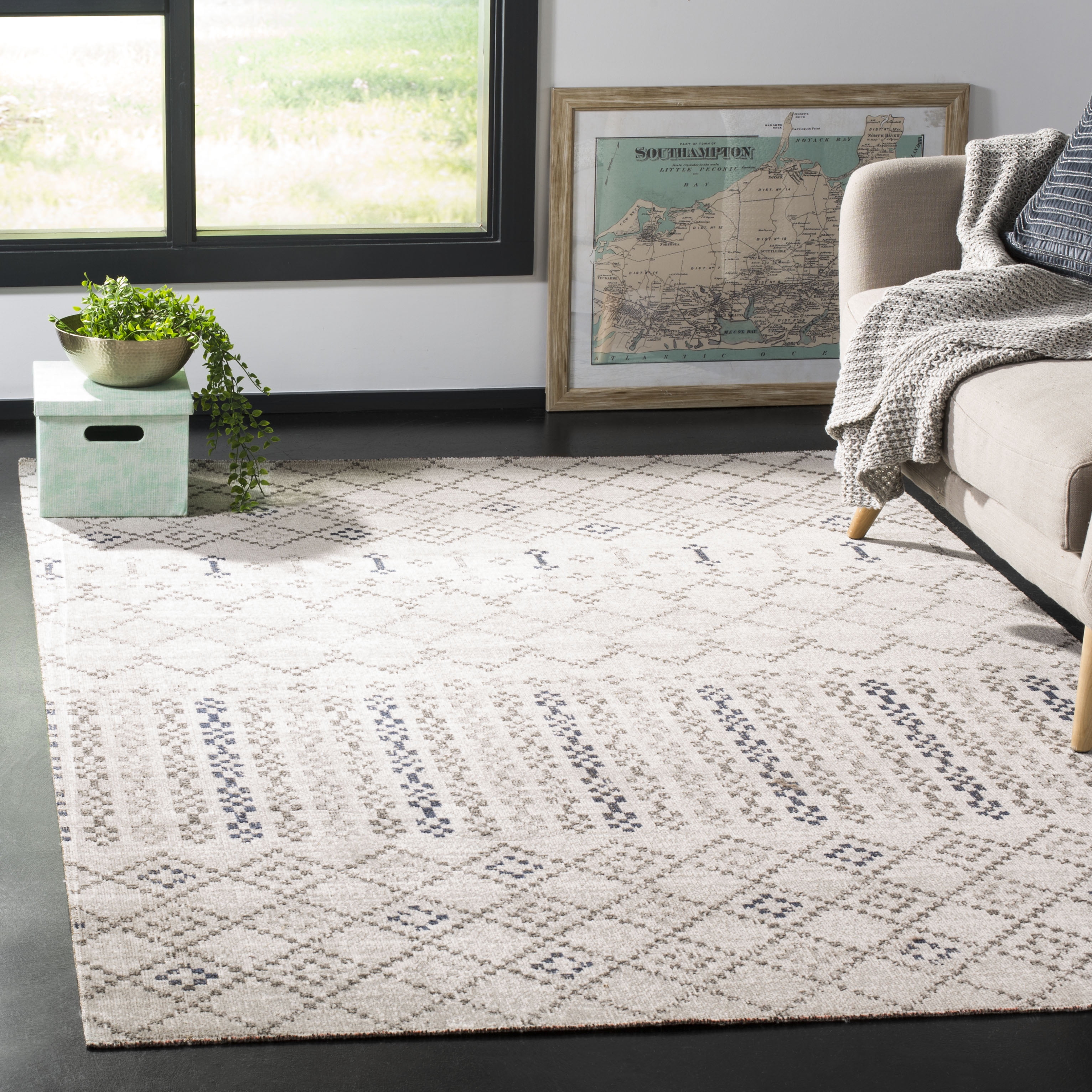 Charcoal Grey Medallion 9' x 12' Synthetic Area Rug