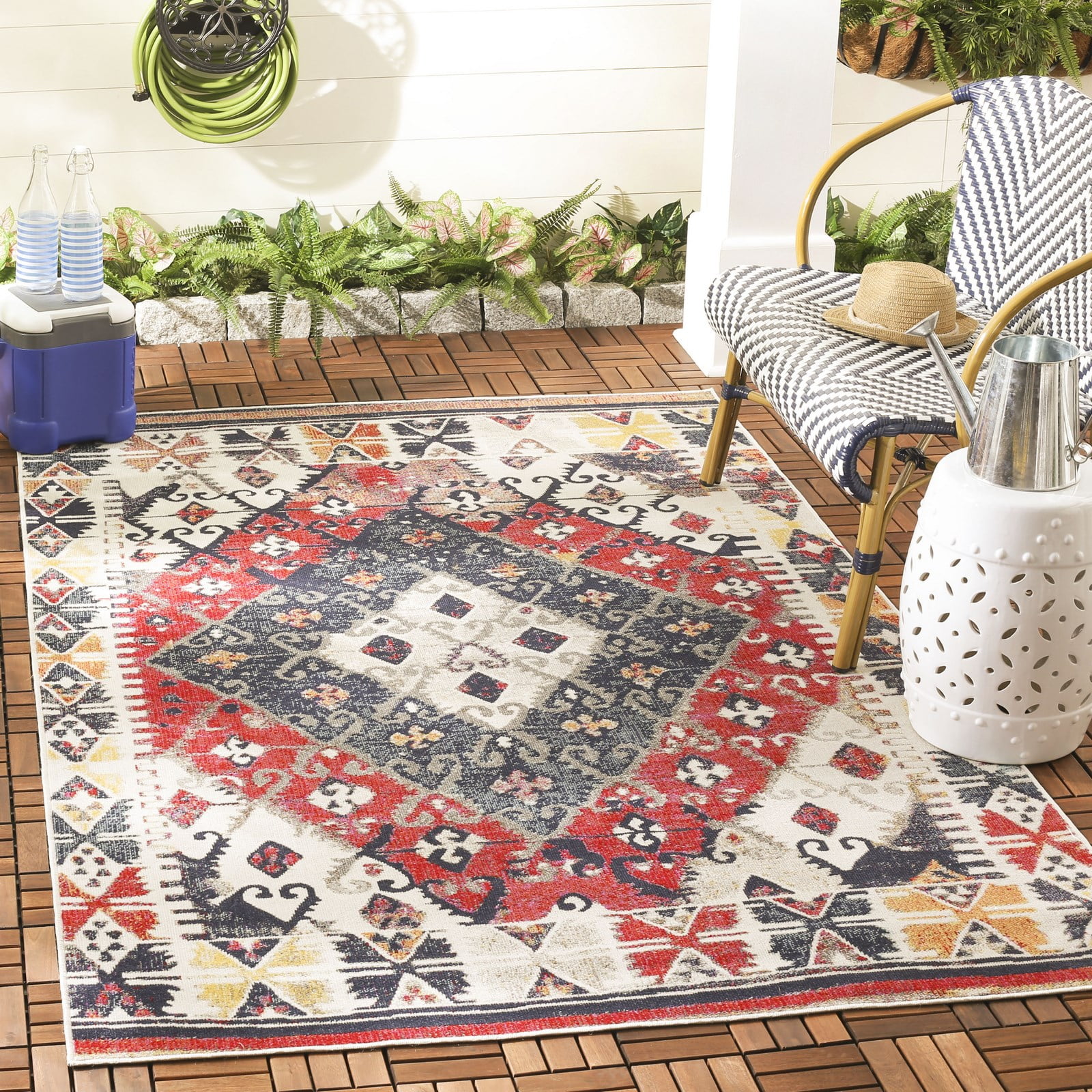 Rust and Multicolor Geometric 8' x 10' Synthetic Area Rug