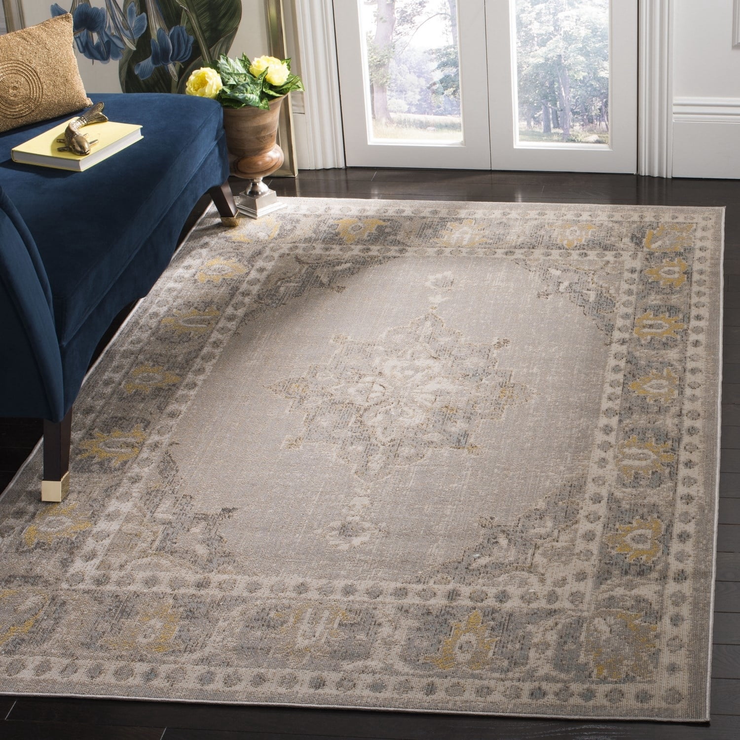 Safavieh Montage Nupur Indoor/ Outdoor Waterproof Patio Backyard Rug Grey/Gold 4' x 6' 4' x 6' Living Room,Bedroom,Dining Room Gold