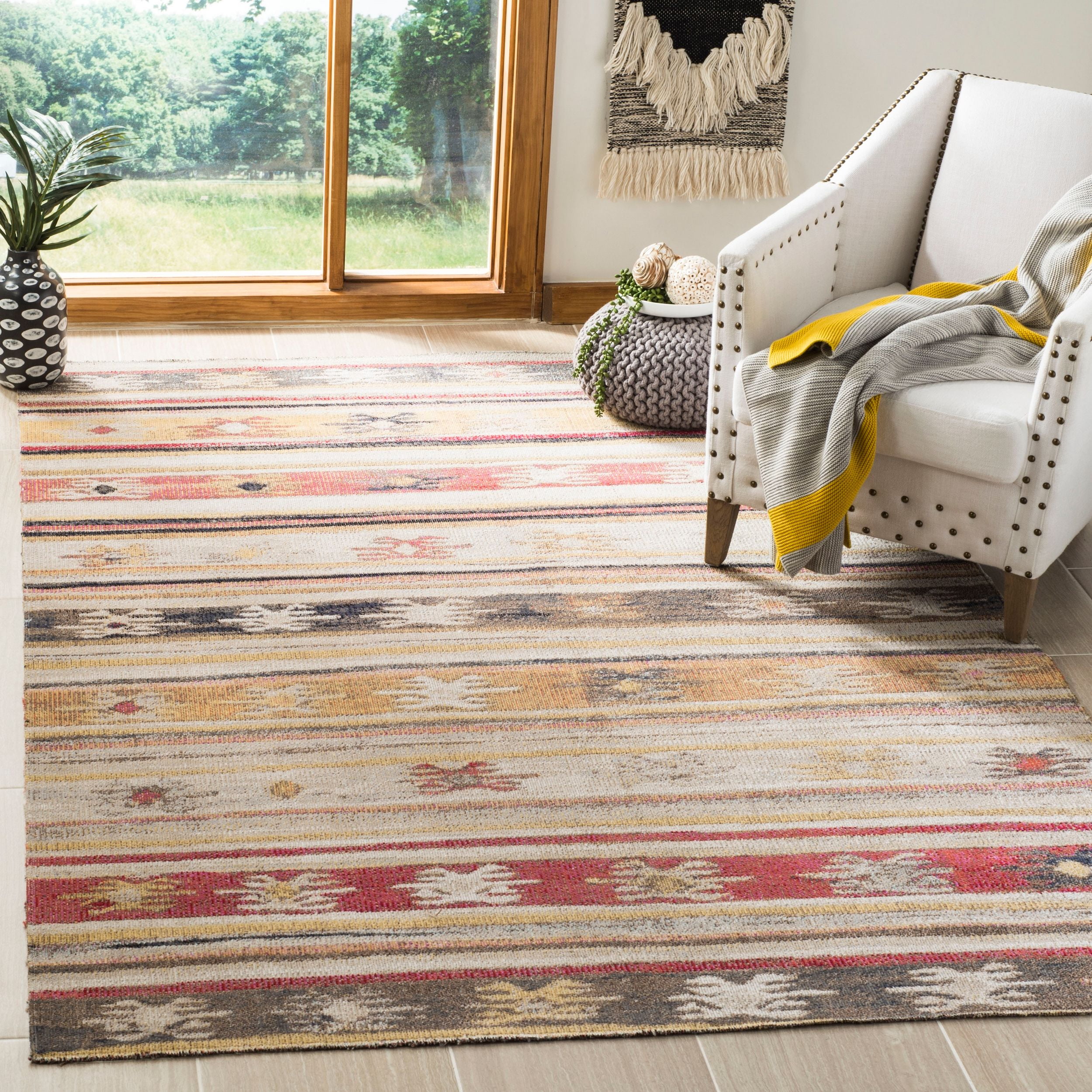 Taupe and Multi Stripe Low Pile Outdoor Rug