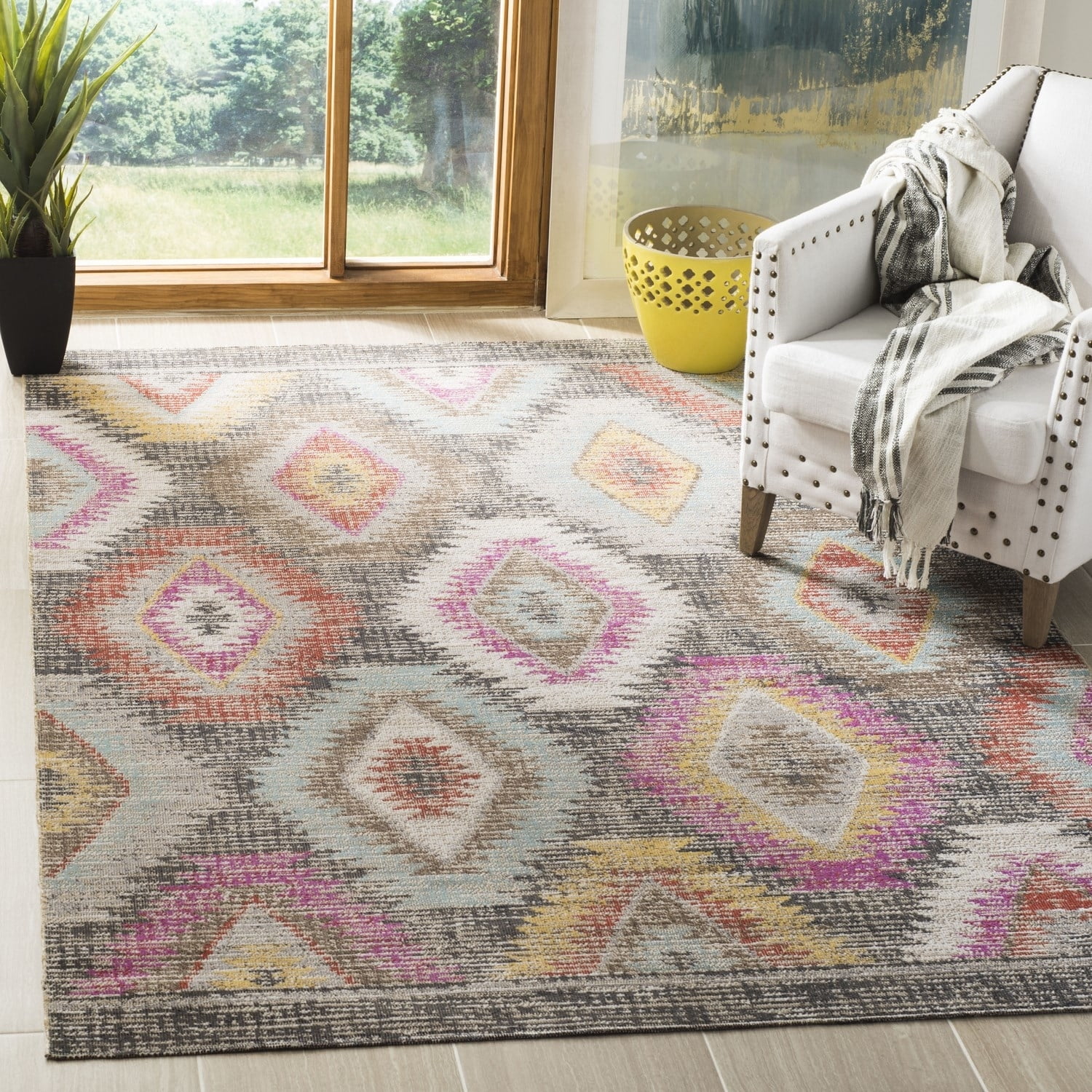 Montage Gray Geometric Synthetic Indoor-Outdoor Area Rug