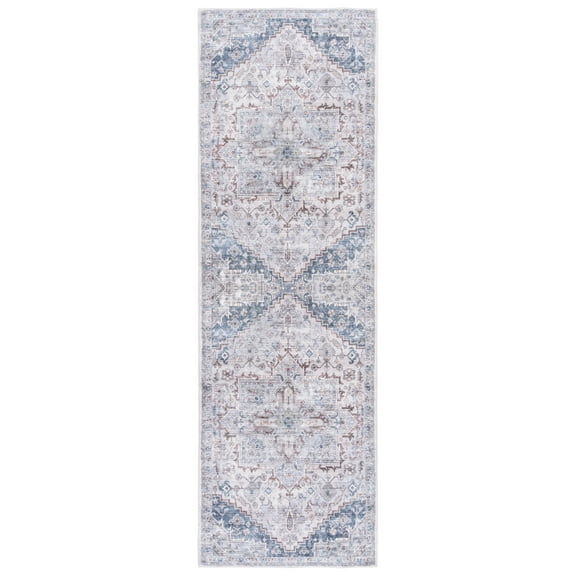 SAFAVIEH Montana Valerie Medallion Polyester Runner Rug, Gray/Blue, 2'6" x 8'