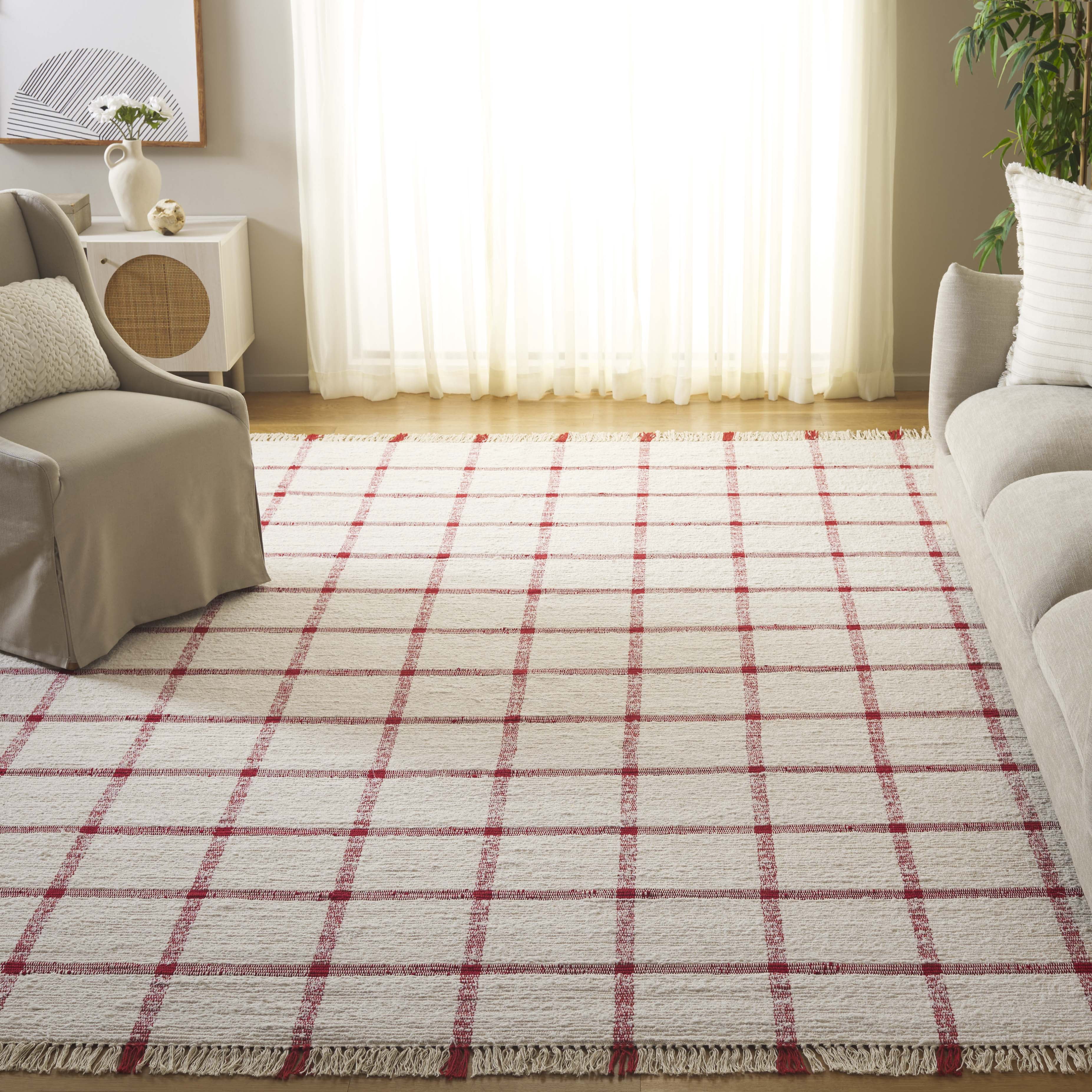 Safavieh Montauk Bevin Checkered Area Rug, Ivory/Red, 9' x 12'