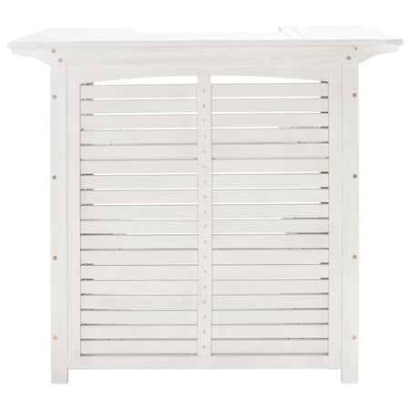 Safavieh Monterey Collection 27.2" Slatted Wood Patio Bar Table with Storage, Grey Wash