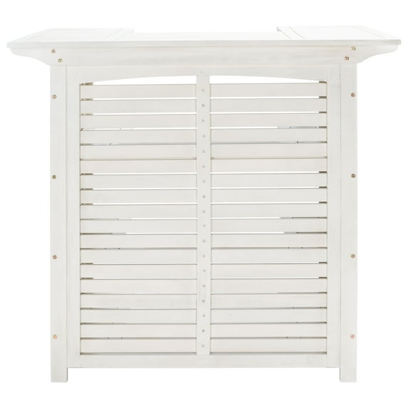 Safavieh Monterey Collection 27.2" Slatted Wood Patio Bar Table with Storage, Grey Wash