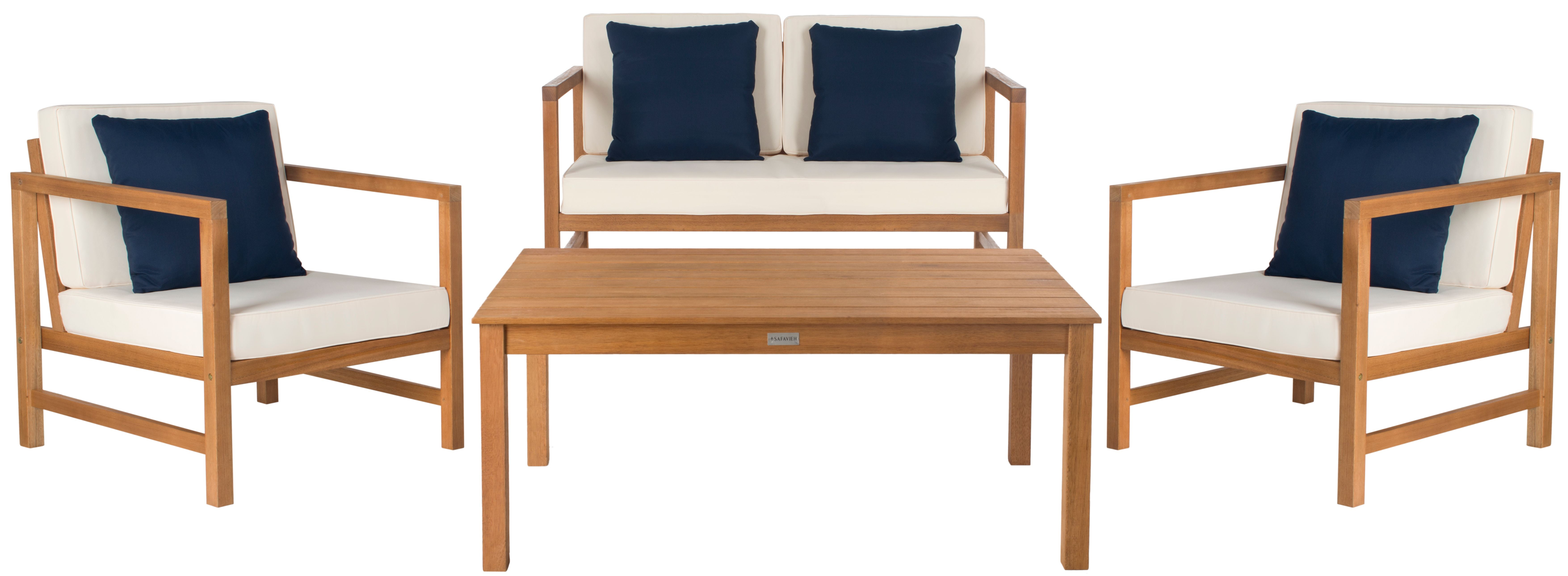 Montez 4-Piece Teak Brown and Beige Outdoor Set with Accent Pillows