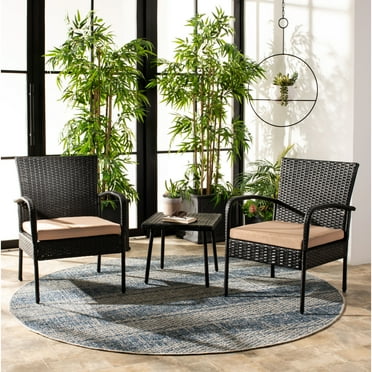 Safavieh Moore Outdoor Patio 3 Piece Chat Set - Black/Beige