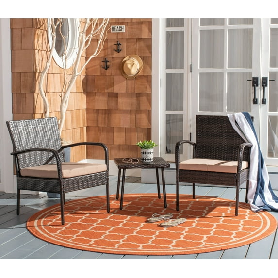 Safavieh Moore Outdoor Patio 3 Piece Chat Set - Natural/Beige