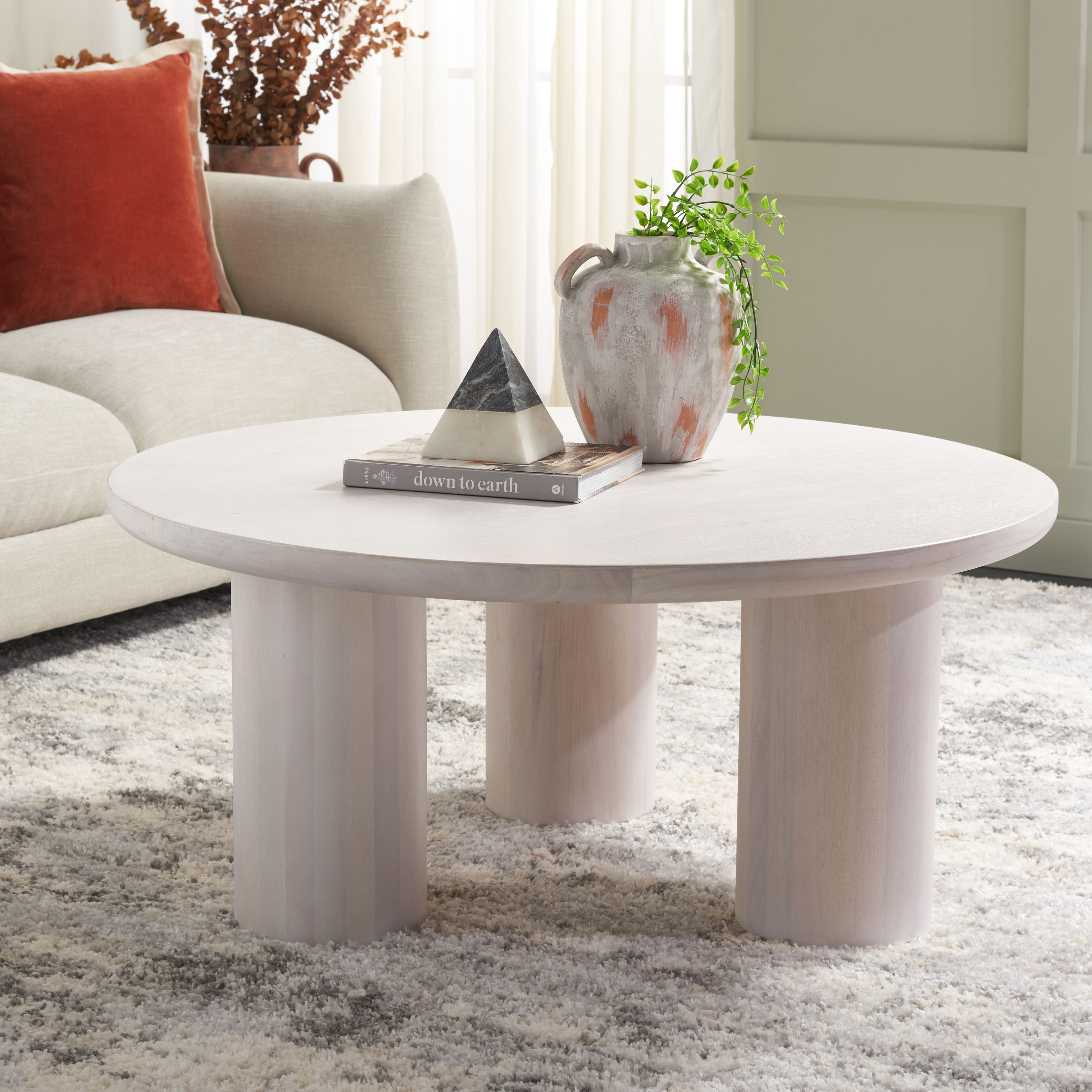 Safavieh Mork Mid-Century Round Wood Coffee Table, White Wash Indoor