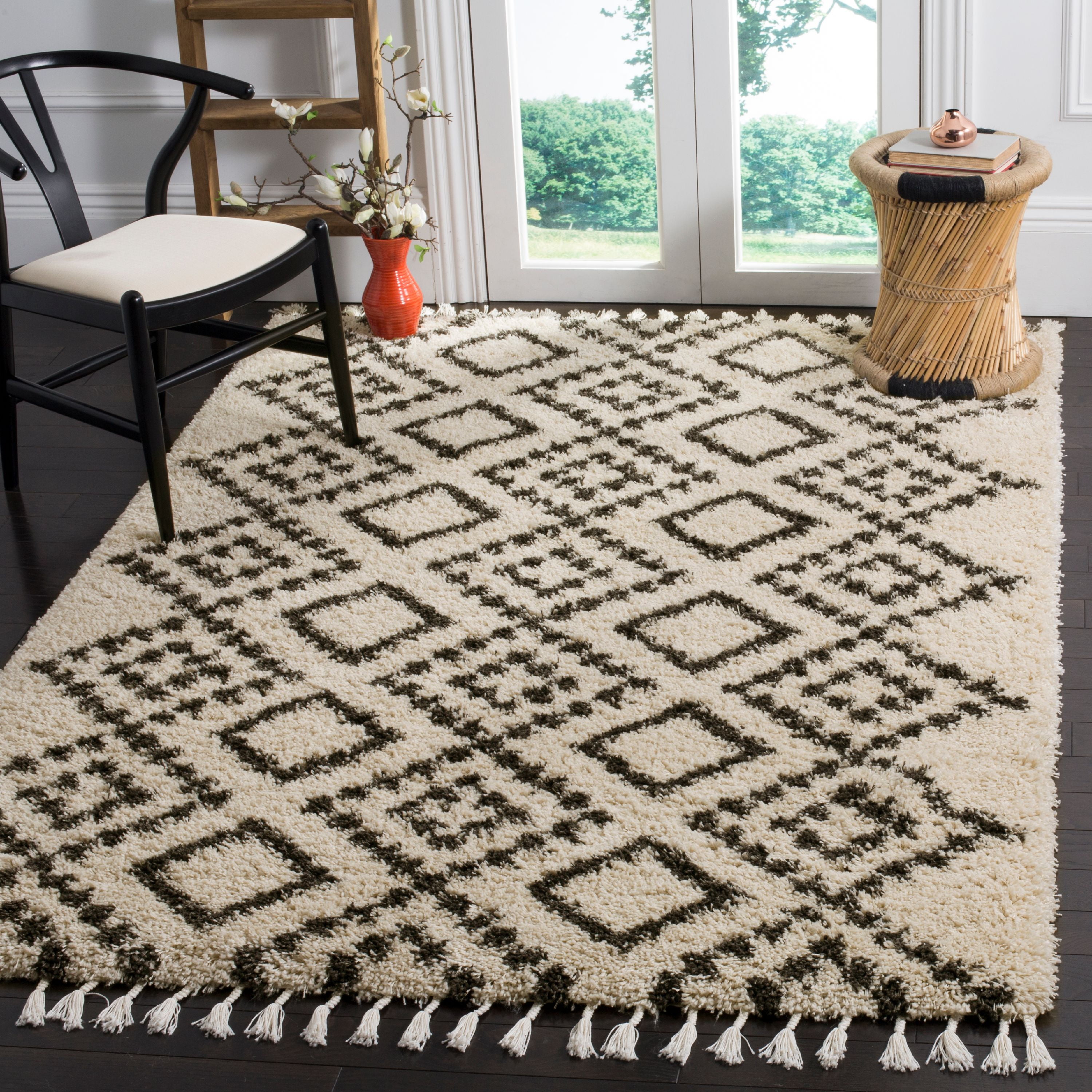 Luxurious Tribal Chic 6'7" Square Gray Shag Area Rug