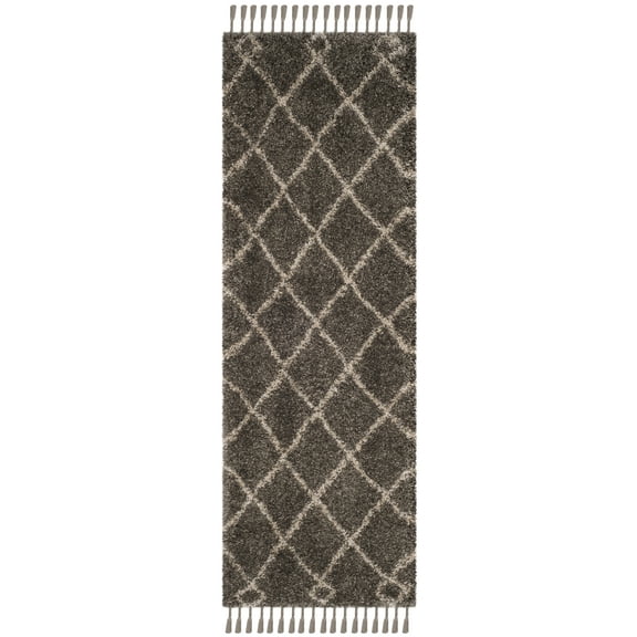 SAFAVIEH Moroccan Fringe Lavern Geometric Shag Runner Rug, Grey/Cream, 2'3" x 5'
