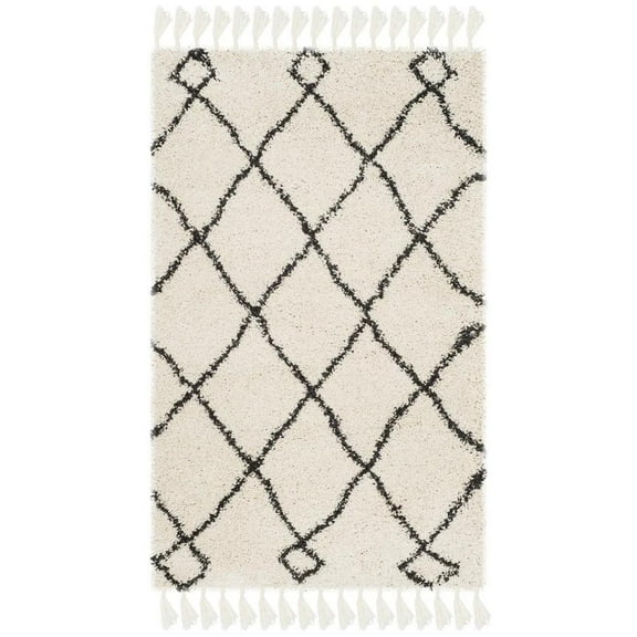 Safavieh Moroccan Fringe Shag Virona 2-inch Thick Rug Cream/Charcoal 2'3" x 5' 3' x 5', 2' x 3' Accent, Indoor Living Room, Bedroom, Dining Room