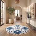 thumbnail image 1 of Safavieh Moroccan Tassel Larry Geometric Shag Area Rug, Blue/Ivory, 10' x 10' Round, 1 of 15