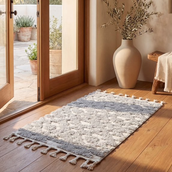 Safavieh Moroccan Tassel Larry Geometric Shag Area Rug, Gray/Ivory, 2'3" x 4'