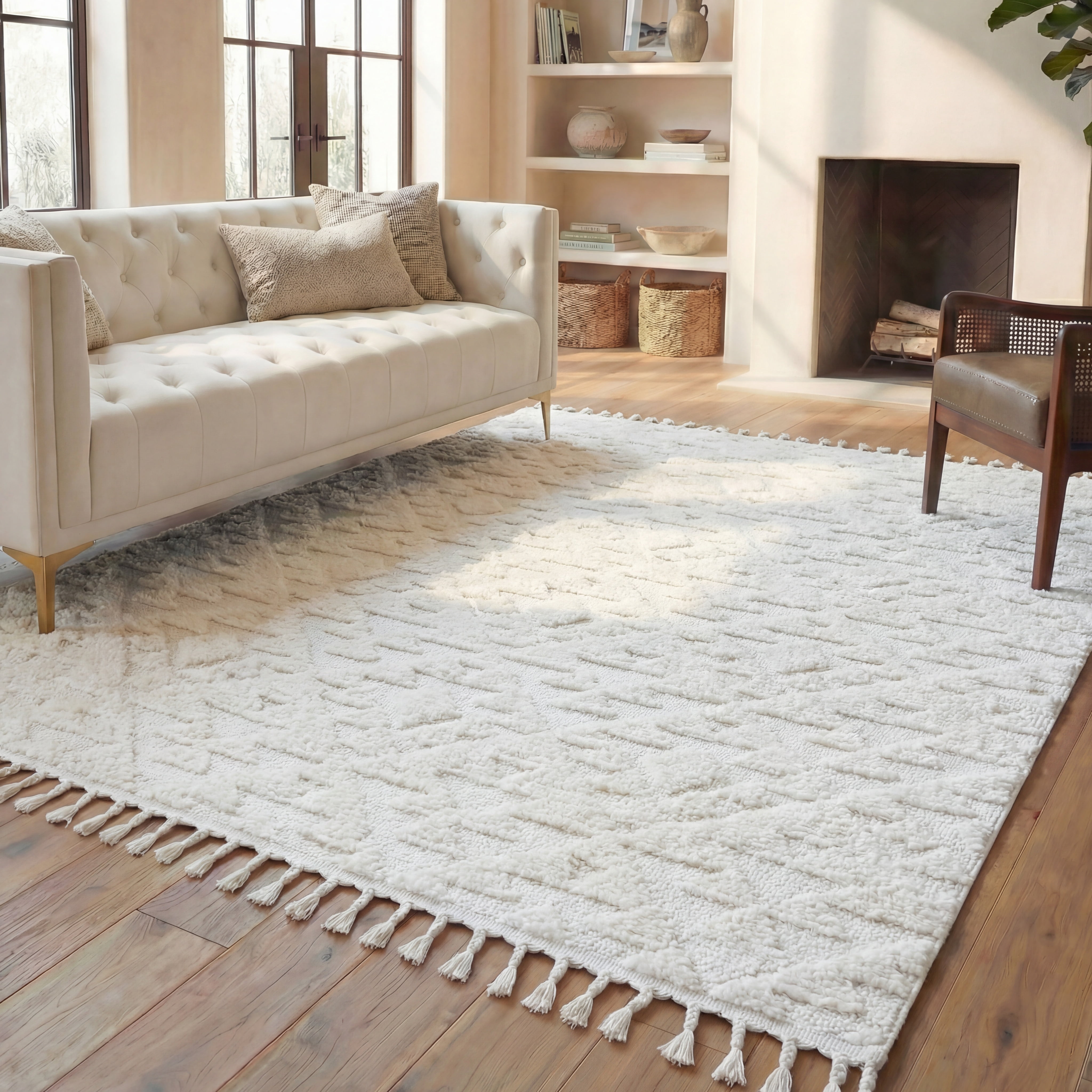 Safavieh Moroccan Tassel Larry Geometric Shag Area Rug, Ivory, 6' x 8'