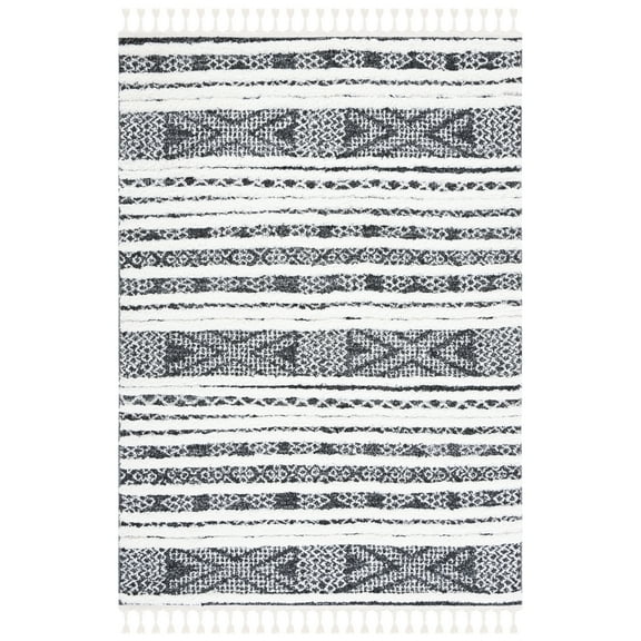 SAFAVIEH Moroccan Tassel Lorinda Southwestern Shag Area Rug, Black/Ivory, 8' x 10'