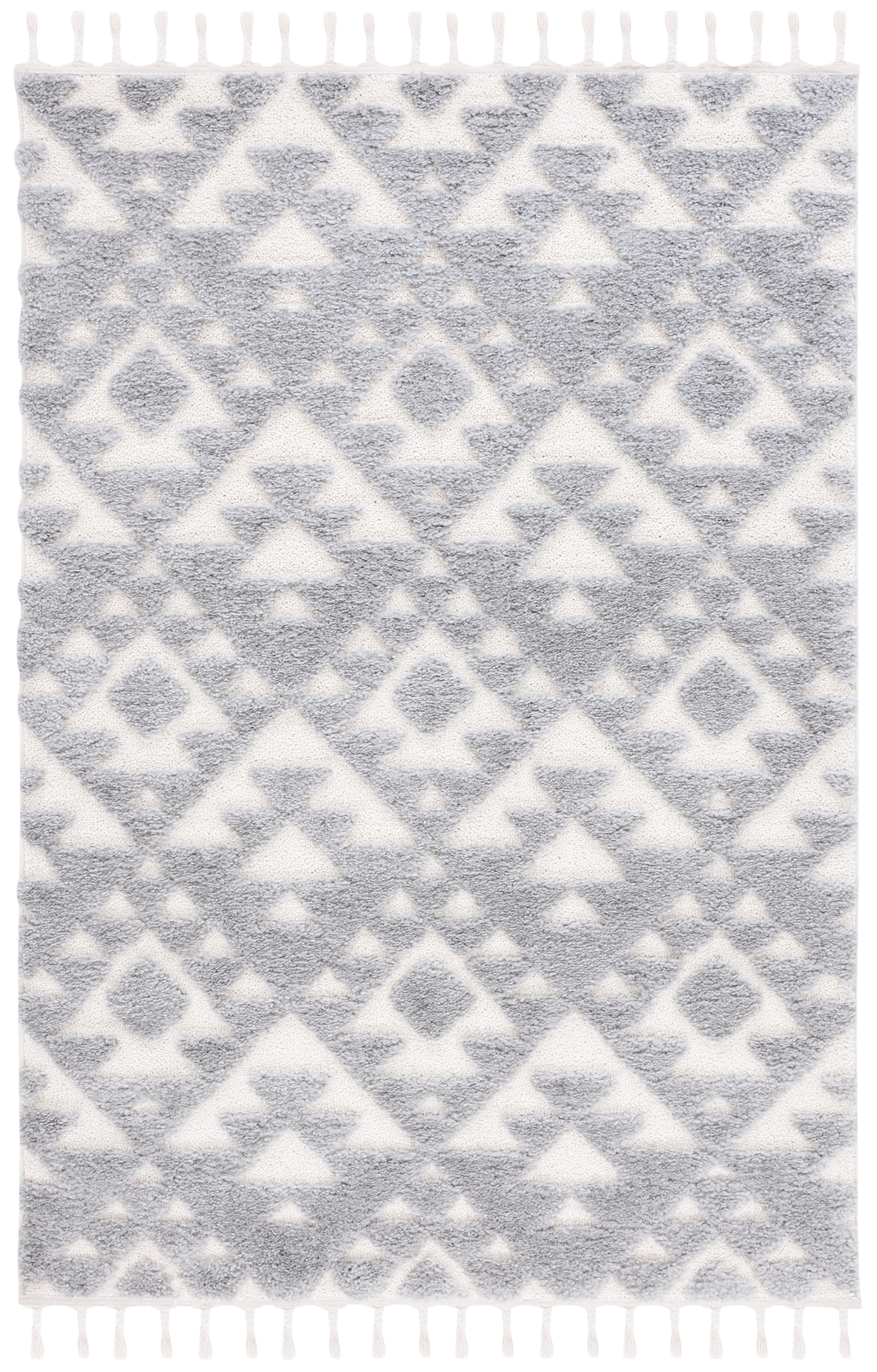 SAFAVIEH Moroccan Tassel Larry Geometric Shag Area Rug, Gray/Ivory, 3' x 5'