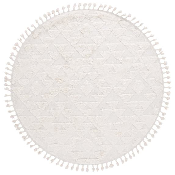 SAFAVIEH Moroccan Tassel Larry Geometric Shag Area Rug, Ivory, 6'7" x 6'7" Round
