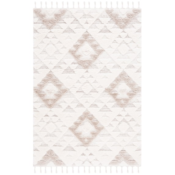 SAFAVIEH Moroccan Tassel Larry Geometric Shag Area Rug, Ivory/Beige, 3' x 5'