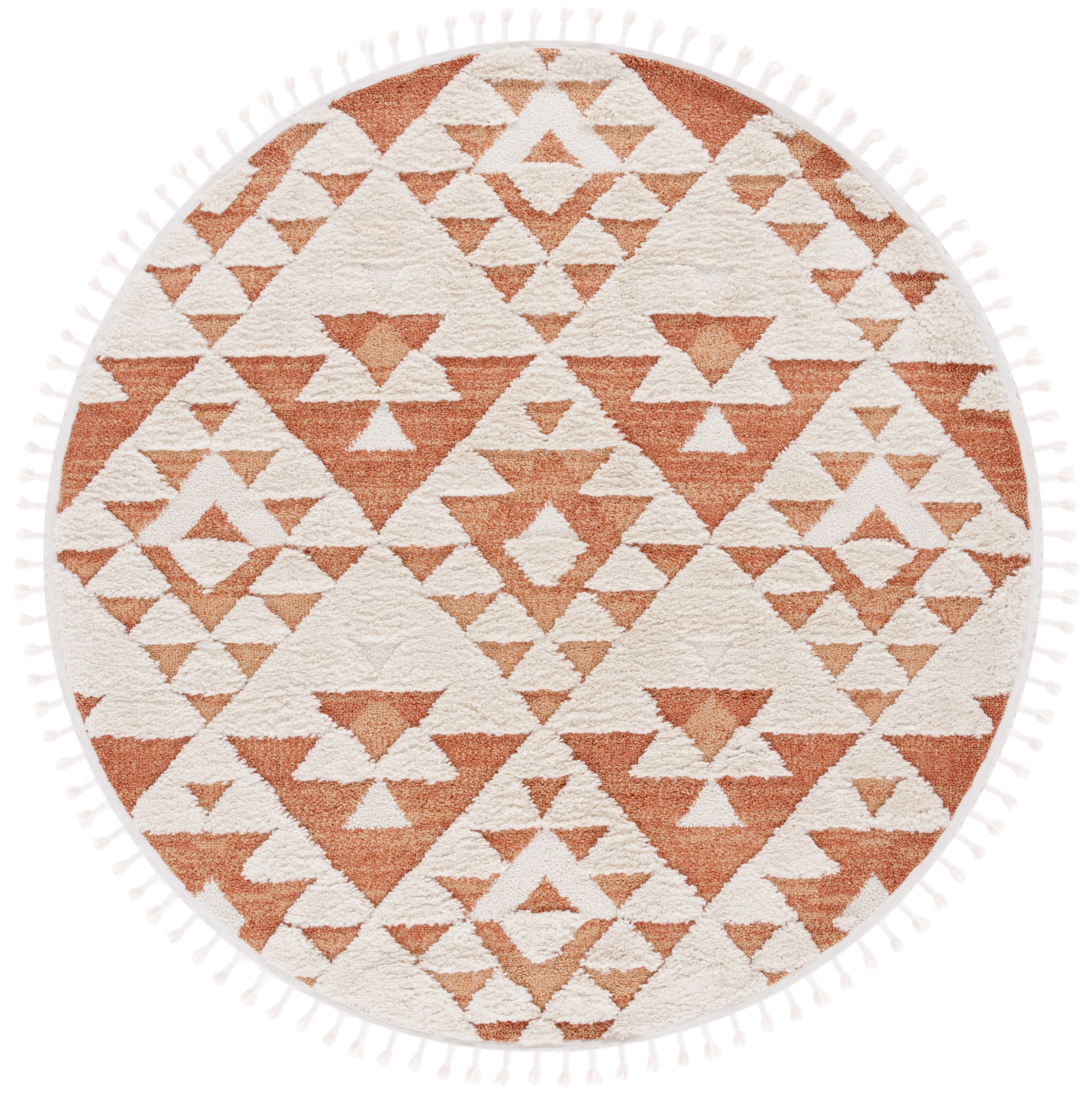 SAFAVIEH Moroccan Tassel Larry Geometric Shag Area Rug, Ivory/Brick ...