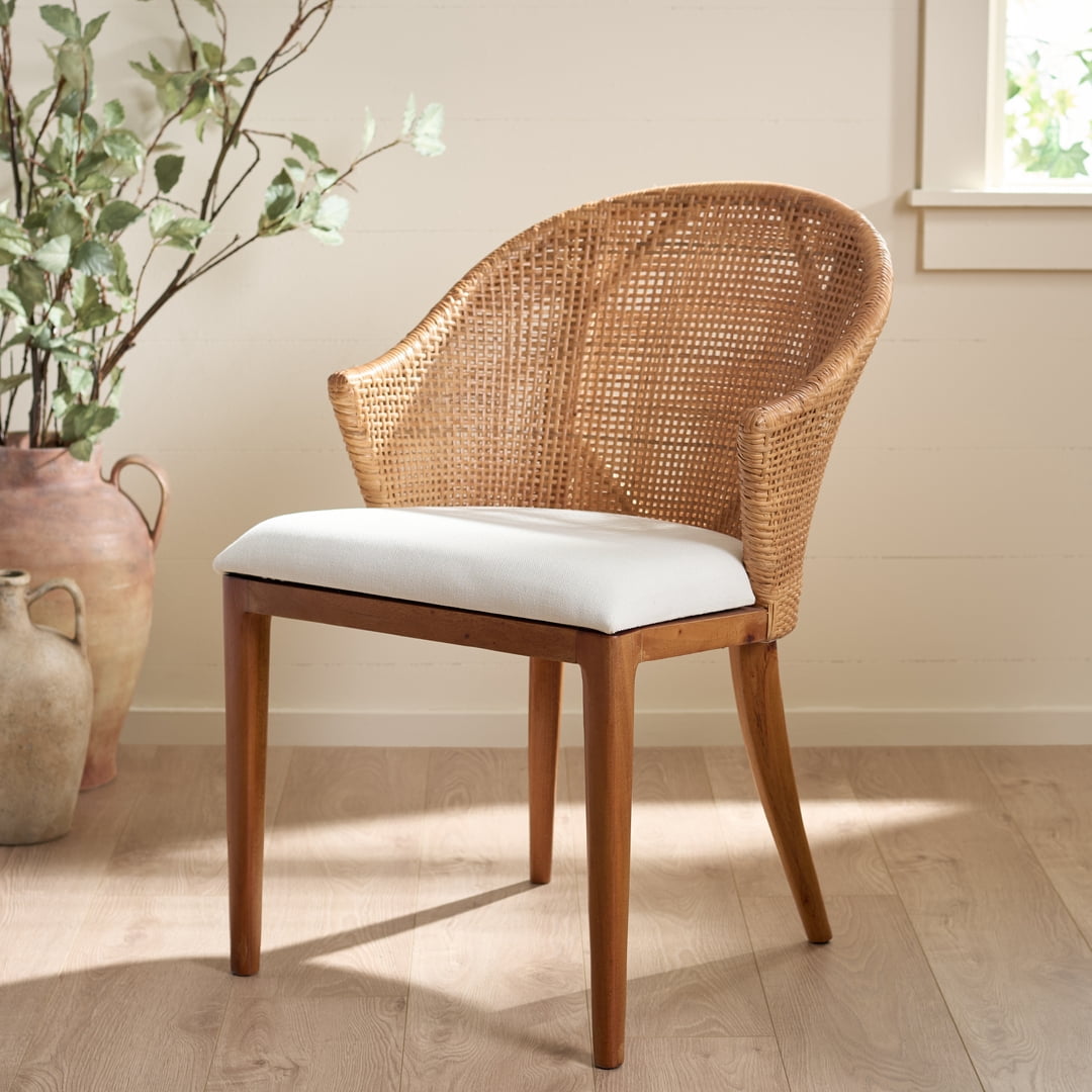 Safavieh Mura Modern Wood and Rattan Dining Arm Chair, Honey/ Ivory