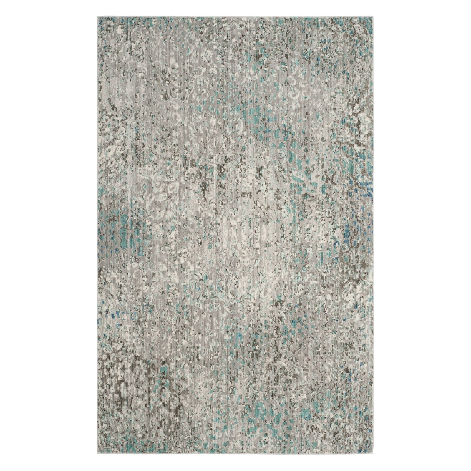 Mystique Gray and Light Blue Abstract Synthetic Area Rug