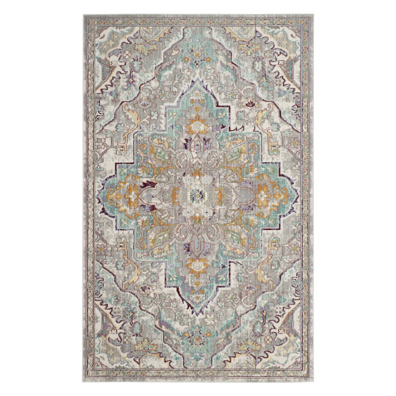 Grey and Light Blue Abstract Synthetic Area Rug, 3' x 5'