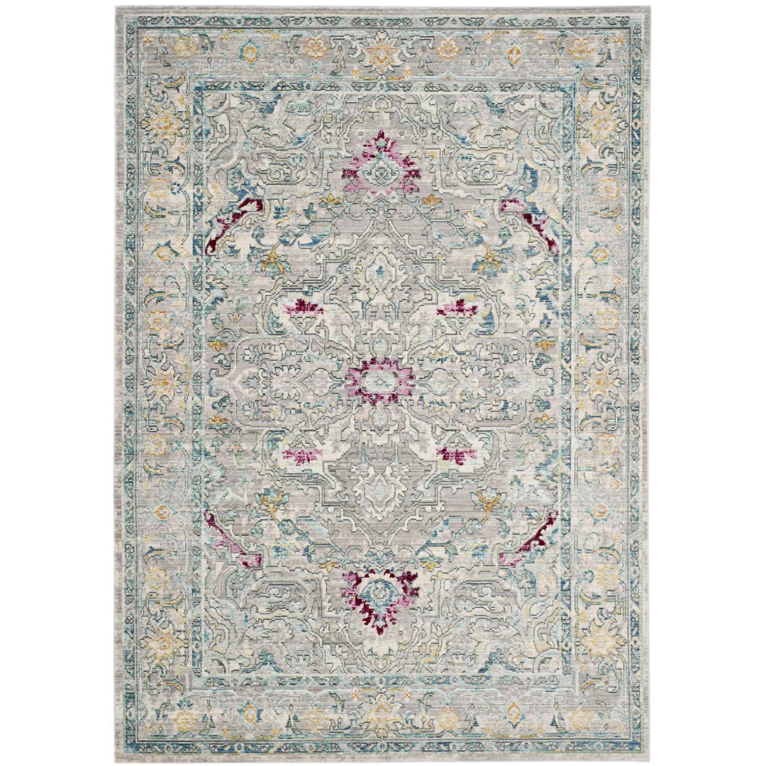 Gray and Multicolor Rectangular Synthetic Area Rug