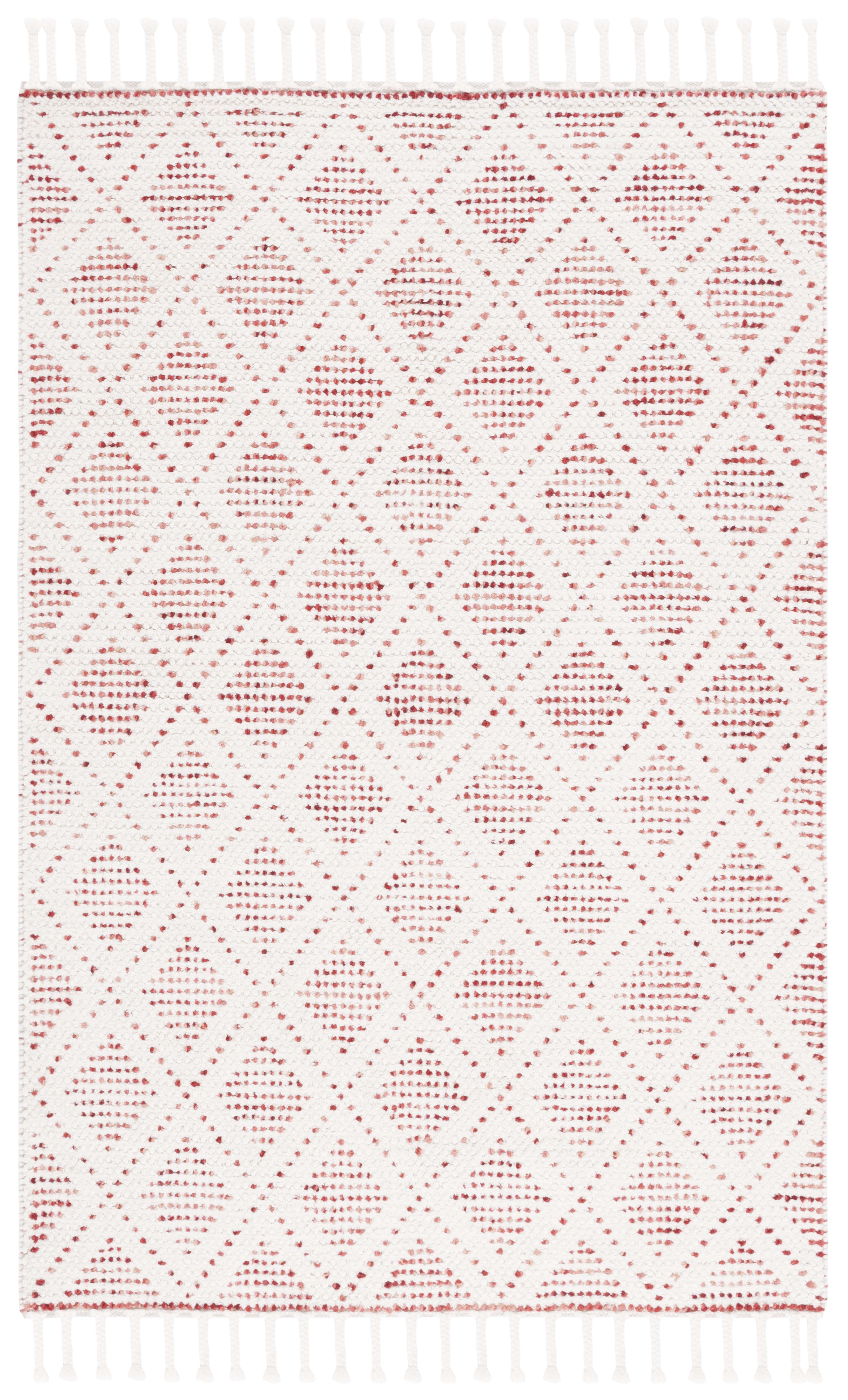 Ivory and Red Flat Woven Wool Rectangular Area Rug, 5' x 8'